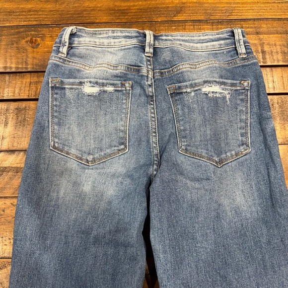 Flying Monkey Buckle High Rise Flare Medium Blue Wash Stretch Denim Jean Size 26 - Picture 7 of 14